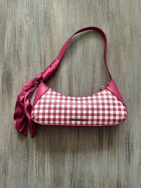 Steve Madden Pink Gingham Shoulder Bag with Scarf Detail